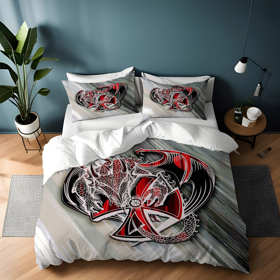 Red Dragon Emblem Fantasy Artwork Duvet Cover
