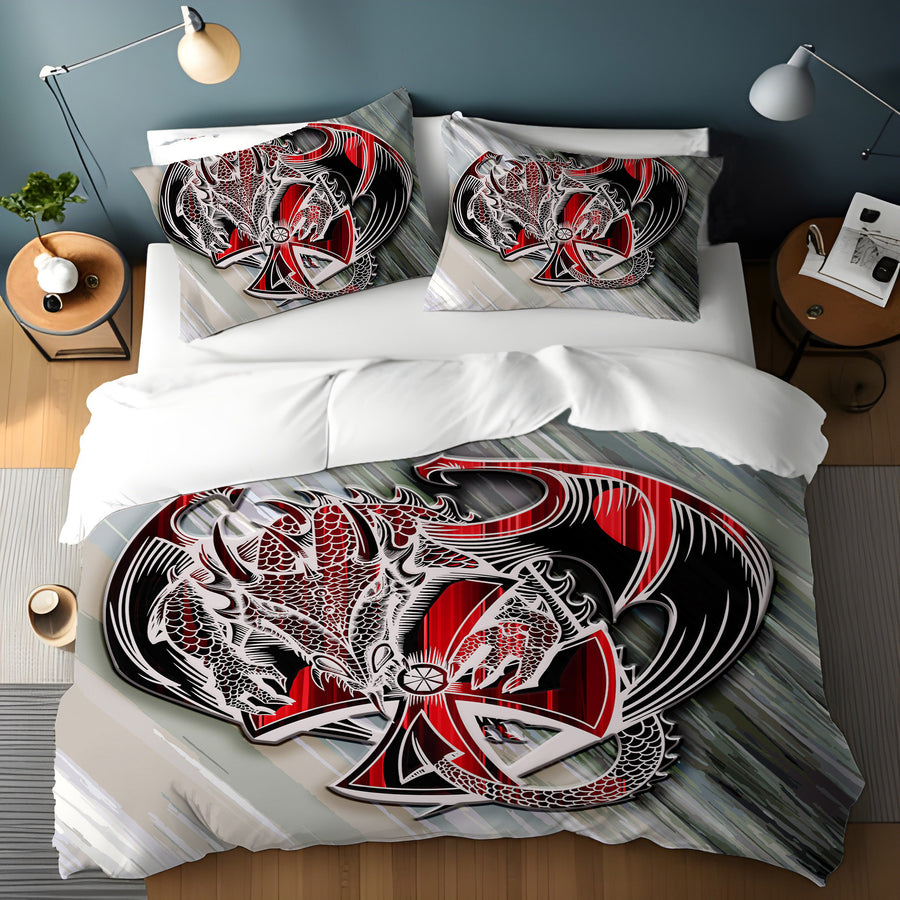 Red Dragon Emblem Fantasy Artwork Duvet Cover