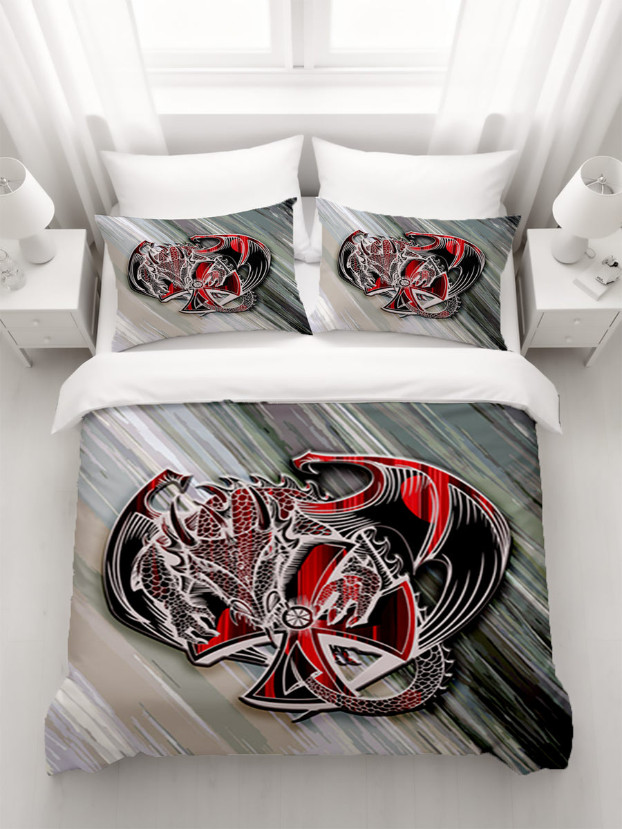 Red Dragon Emblem Fantasy Artwork Duvet Cover