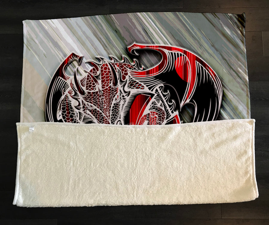 Red Dragon Emblem Fantasy Artwork Fleece Sherpa Blanket