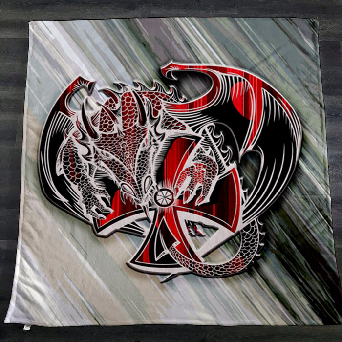 Red Dragon Emblem Fantasy Artwork Fleece Sherpa Blanket