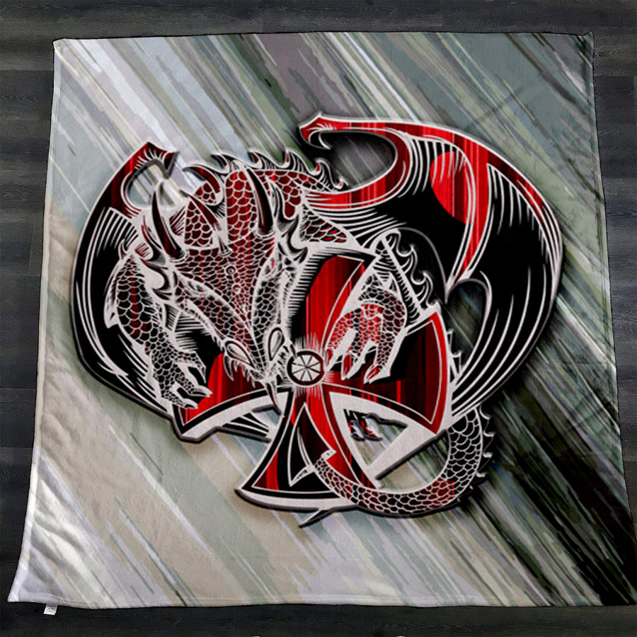 Red Dragon Emblem Fantasy Artwork Fleece Sherpa Blanket
