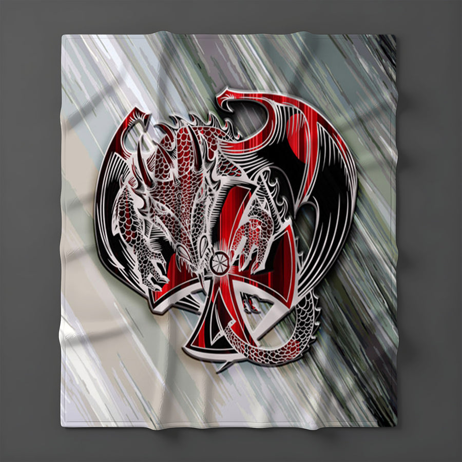 Red Dragon Emblem Fantasy Artwork Fleece Sherpa Blanket