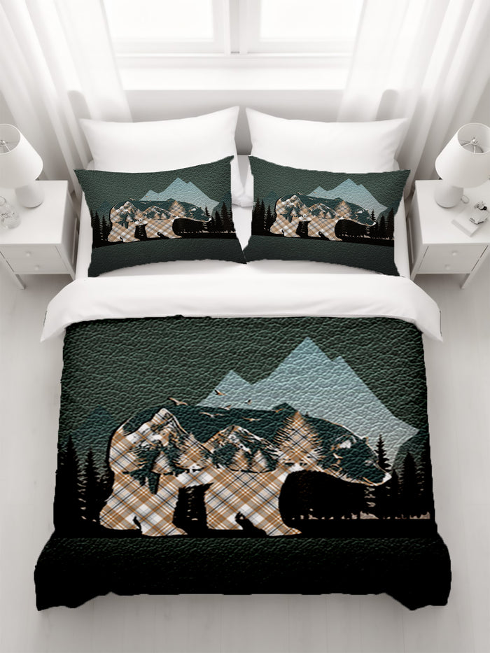 Beige Mountain Bear Wilderness Landscape Duvet Cover