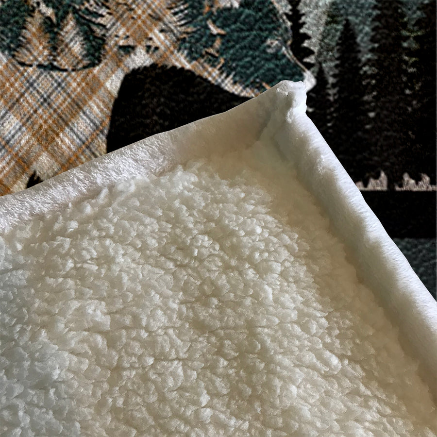 Beige Mountain Bear Wilderness Landscape Fleece Sherpa Blanket