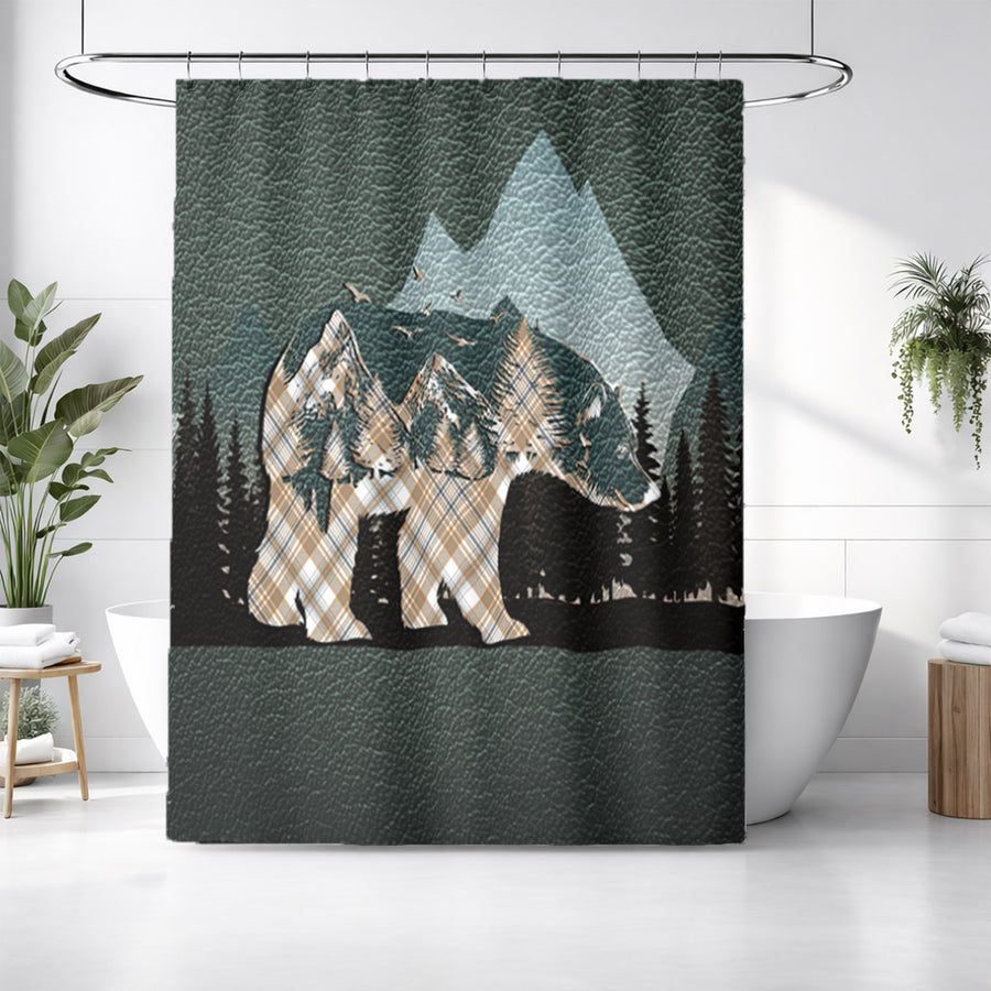Beige Mountain Bear Wilderness Landscape Shower Curtain