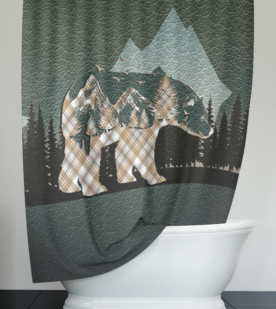 Beige Mountain Bear Wilderness Landscape Shower Curtain