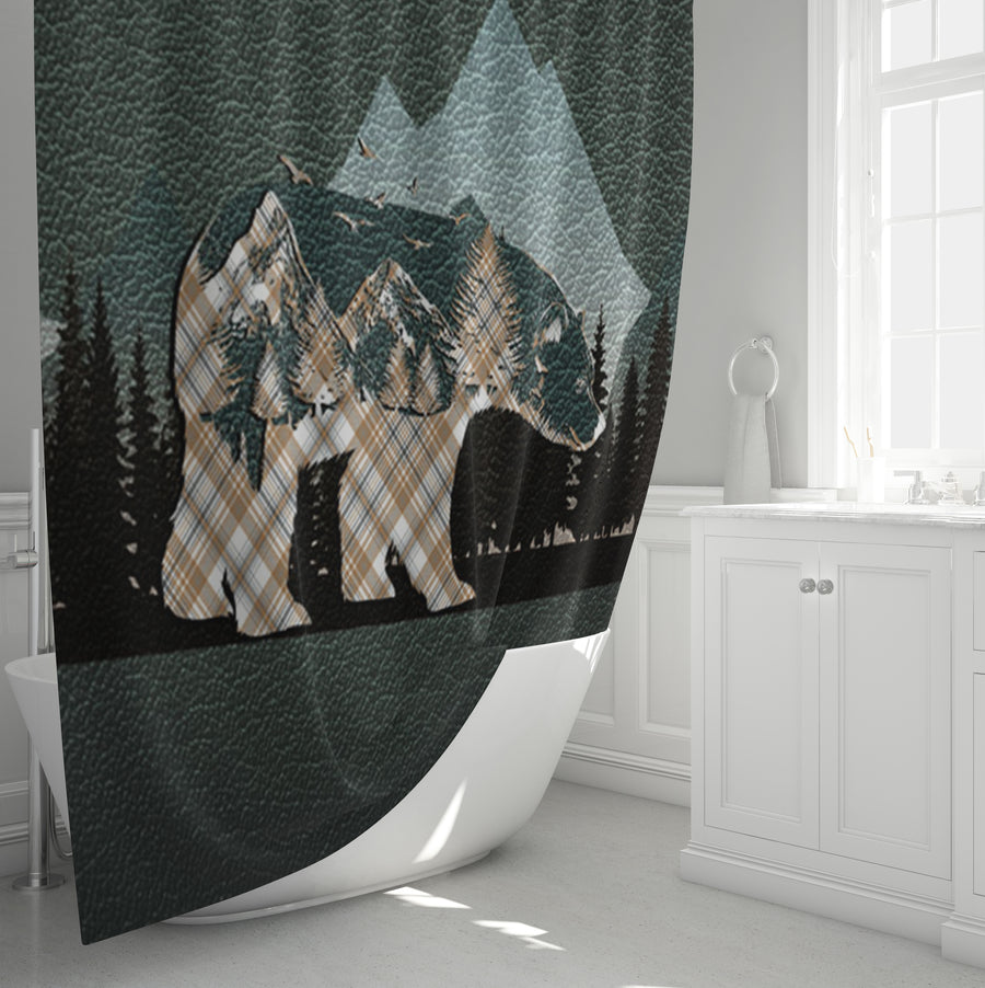 Beige Mountain Bear Wilderness Landscape Shower Curtain