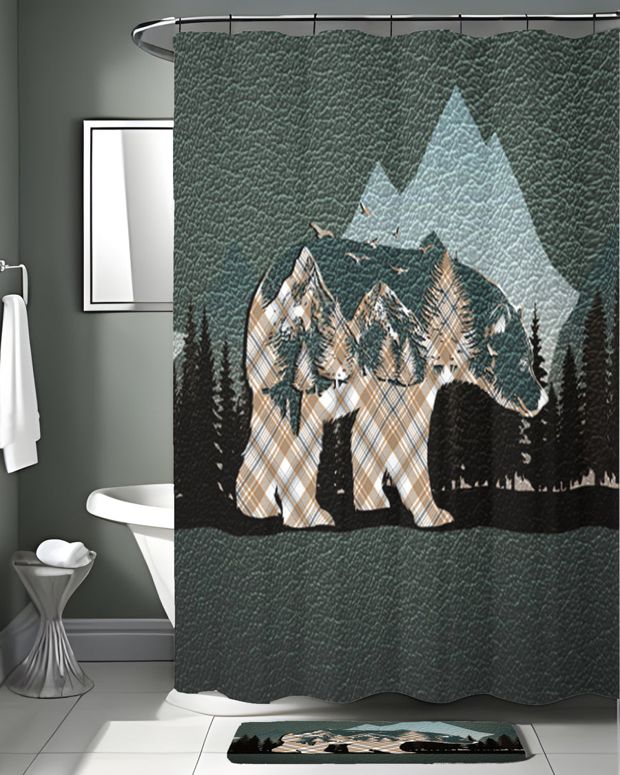 Beige Mountain Bear Wilderness Landscape Shower Curtain