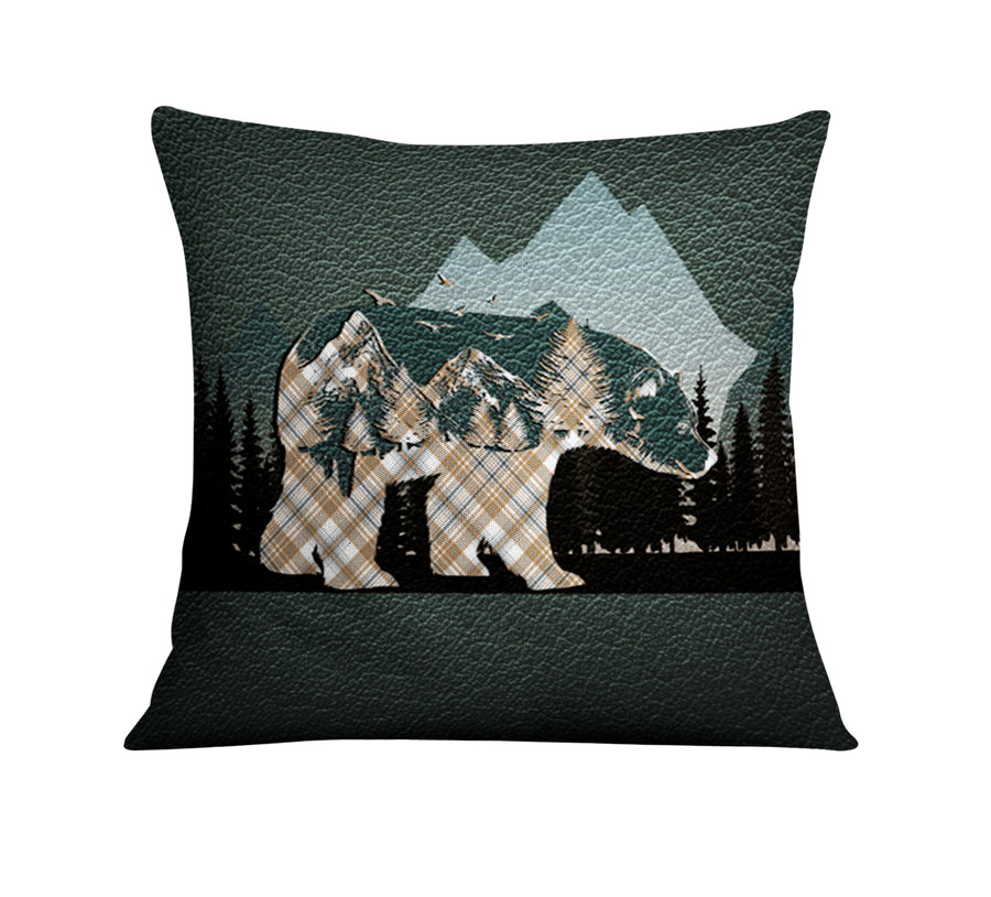 Beige Mountain Bear Wilderness Landscape Throw Pillow Cover