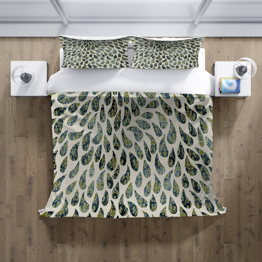 Green Feather Rain Drop Pattern Duvet Cover