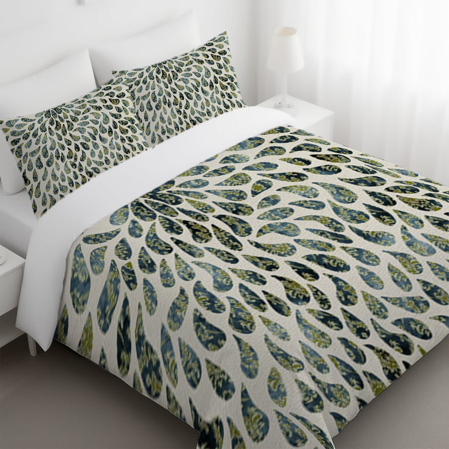 Green Feather Rain Drop Pattern Duvet Cover