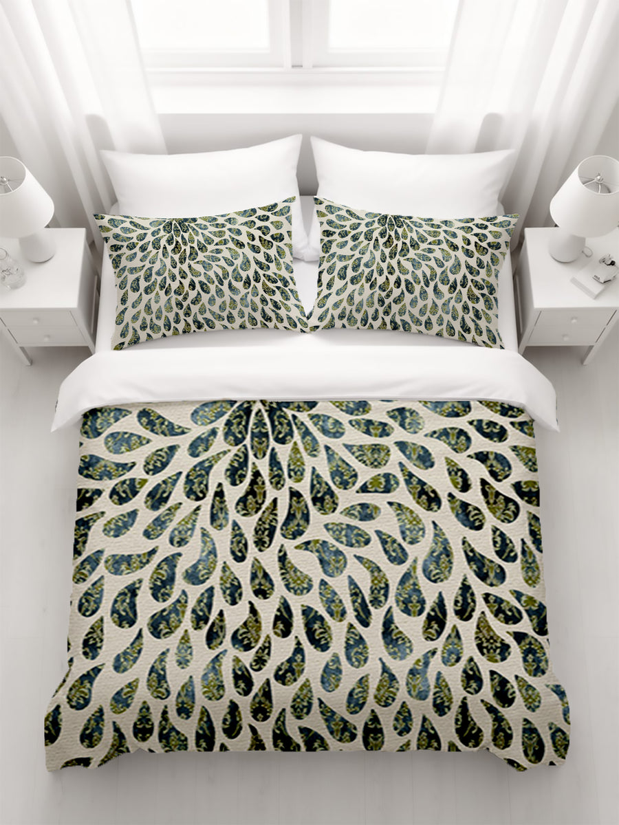 Green Feather Rain Drop Pattern Duvet Cover