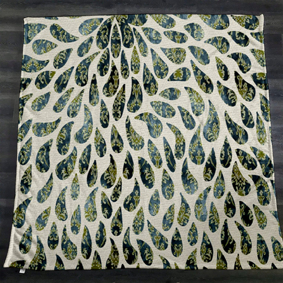 Green Feather Rain Drop Pattern Fleece Sherpa Blanket