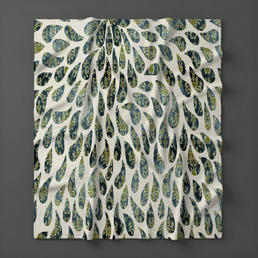 Green Feather Rain Drop Pattern Fleece Sherpa Blanket