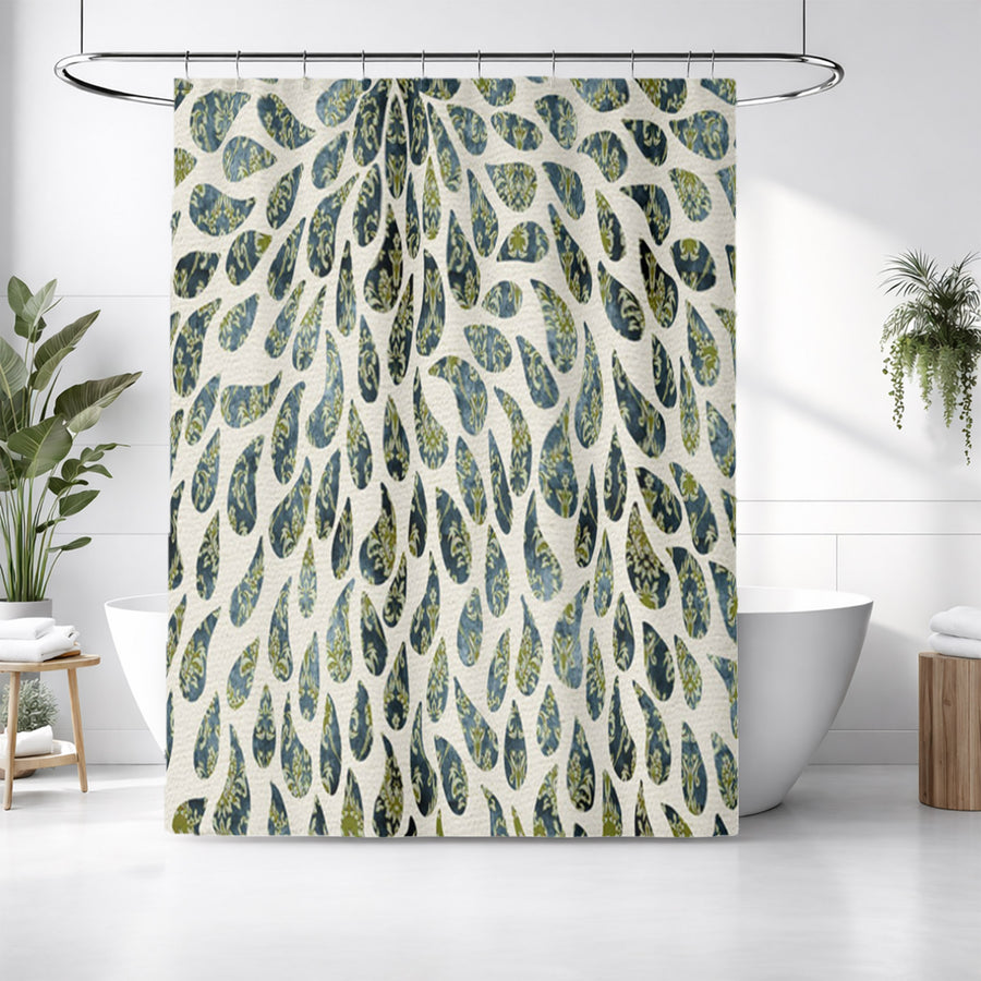 Green Feather Rain Drop Pattern Shower Curtain
