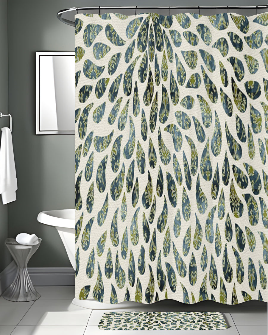 Green Feather Rain Drop Pattern Shower Curtain