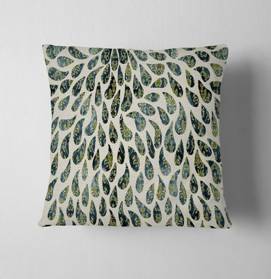 Green Feather Rain Drop Pattern Throw Pillow Cover