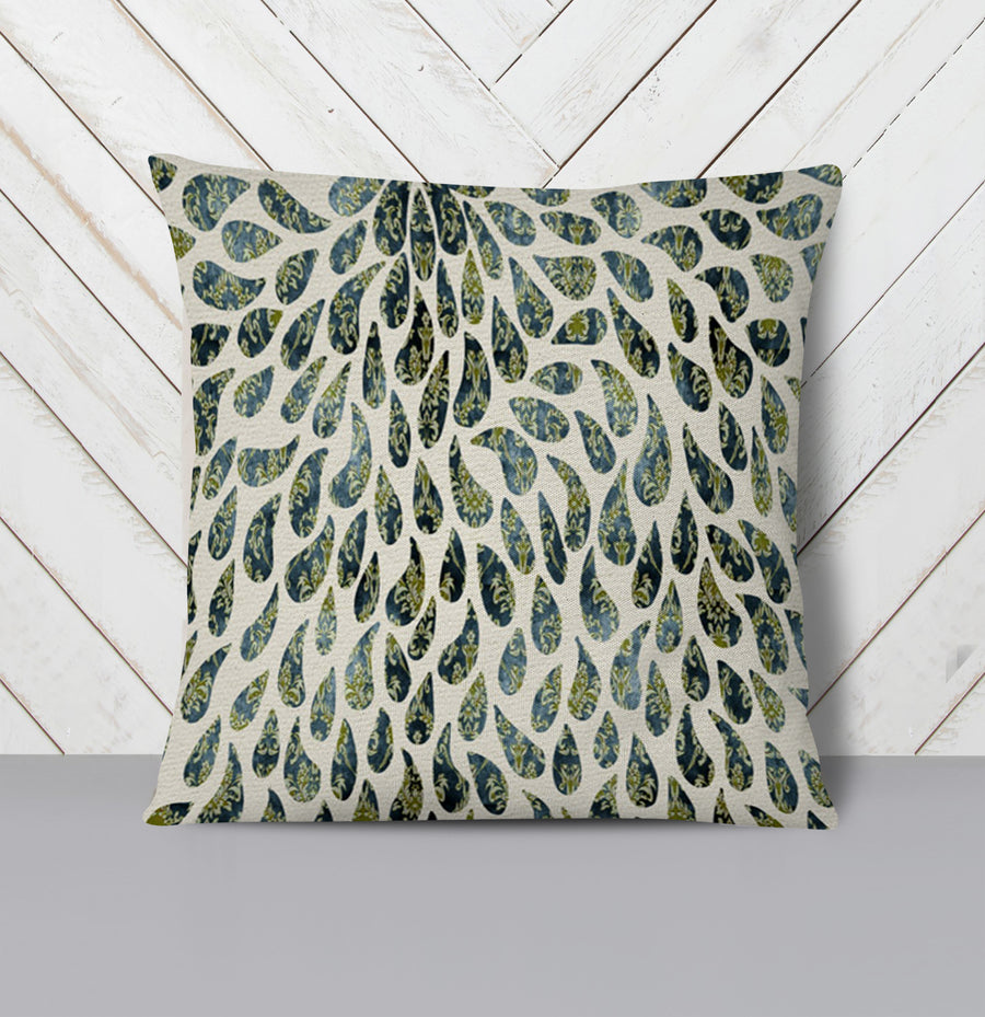 Green Feather Rain Drop Pattern Throw Pillow Cover