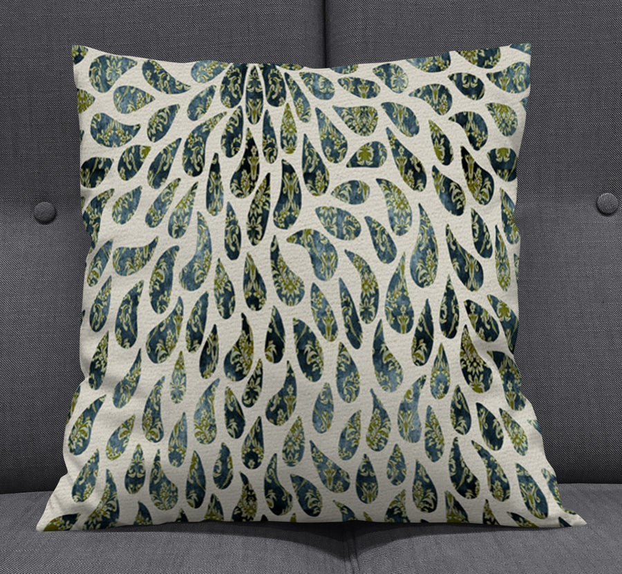 Green Feather Rain Drop Pattern Throw Pillow Cover