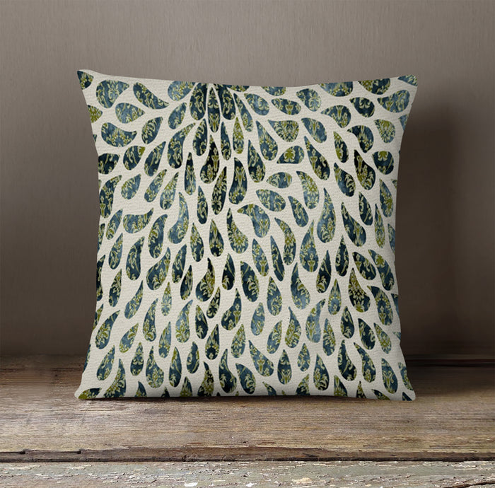 Green Feather Rain Drop Pattern Throw Pillow Cover