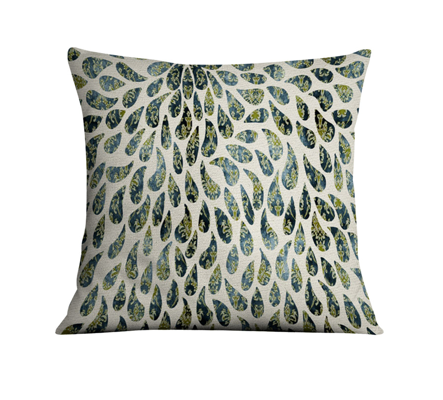 Green Feather Rain Drop Pattern Throw Pillow Cover