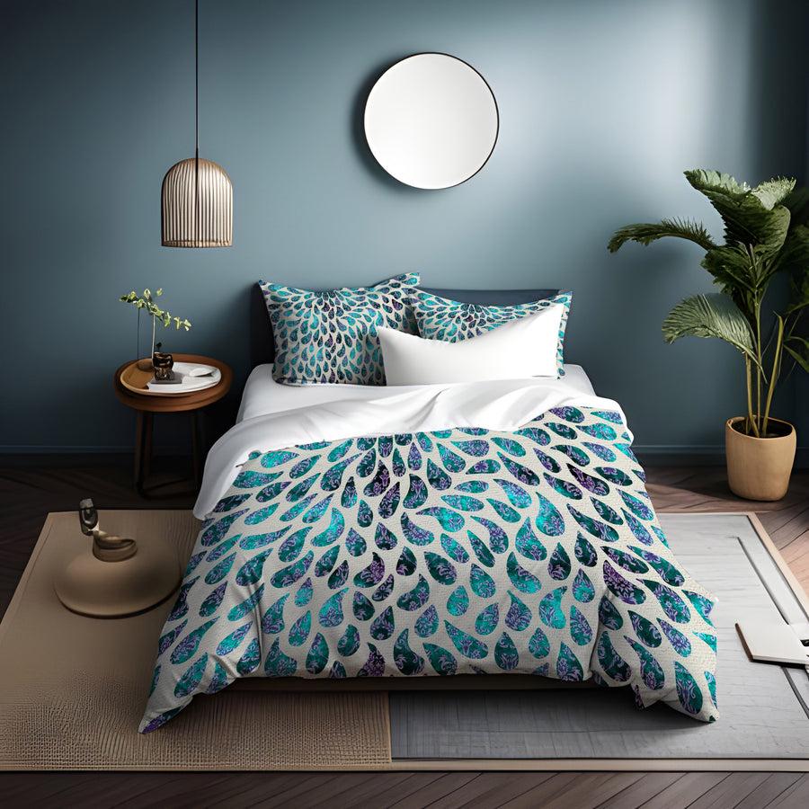 Teal and Purple Rain Drop Pattern Duvet Cover