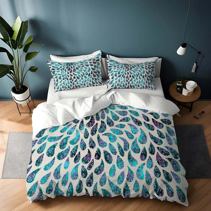 Teal and Purple Rain Drop Pattern Duvet Cover