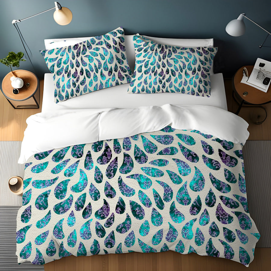 Teal and Purple Rain Drop Pattern Duvet Cover