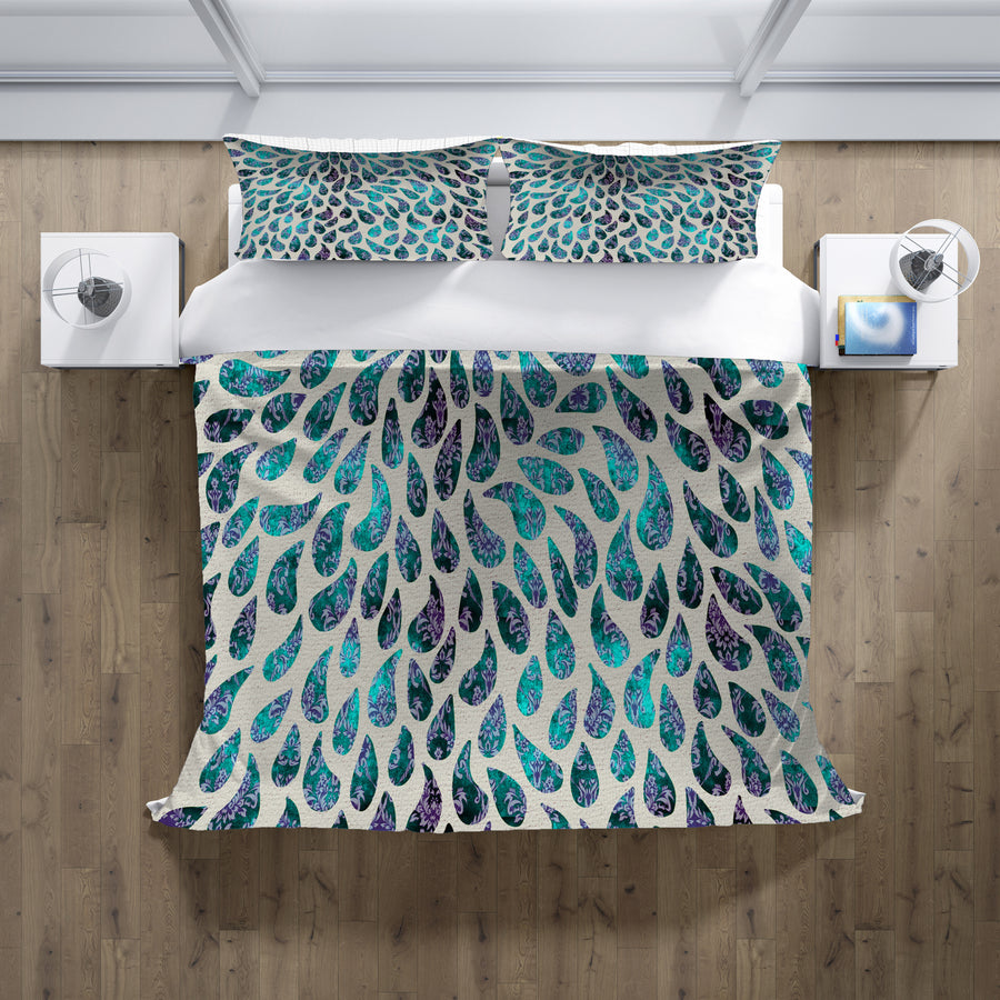 Teal and Purple Rain Drop Pattern Duvet Cover