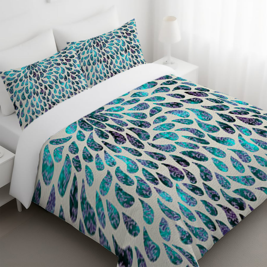 Teal and Purple Rain Drop Pattern Duvet Cover