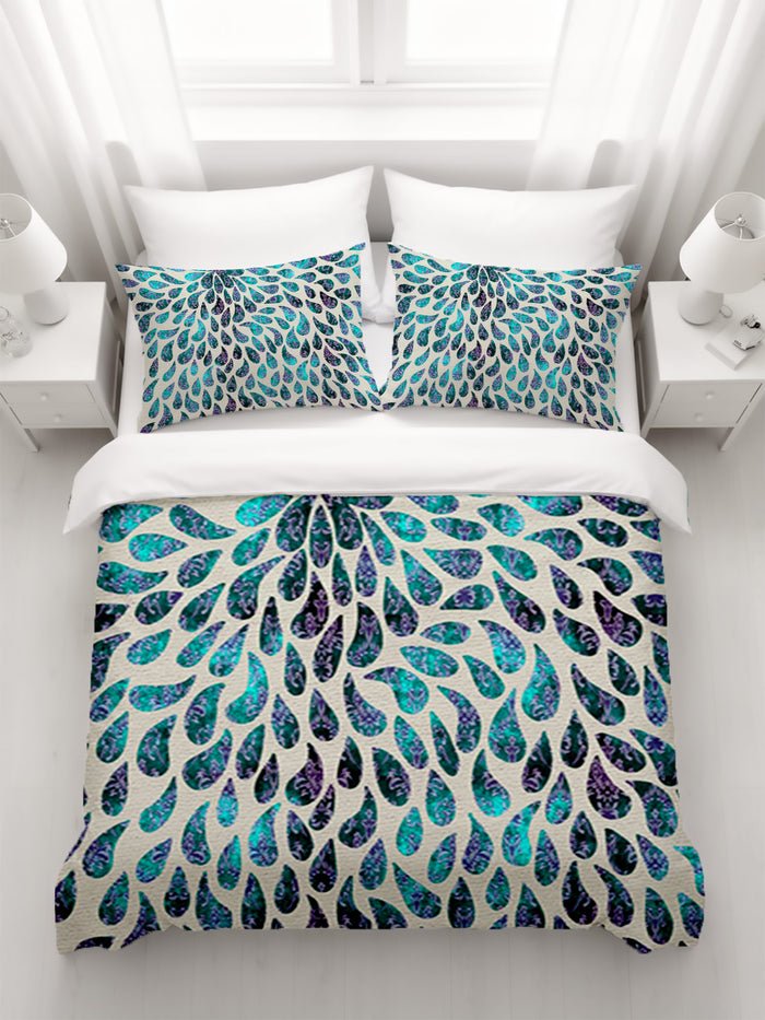 Teal and Purple Rain Drop Pattern Duvet Cover