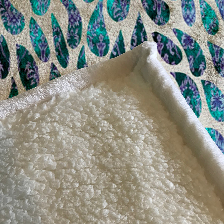 Teal and Purple Rain Drop Pattern Fleece Sherpa Blanket