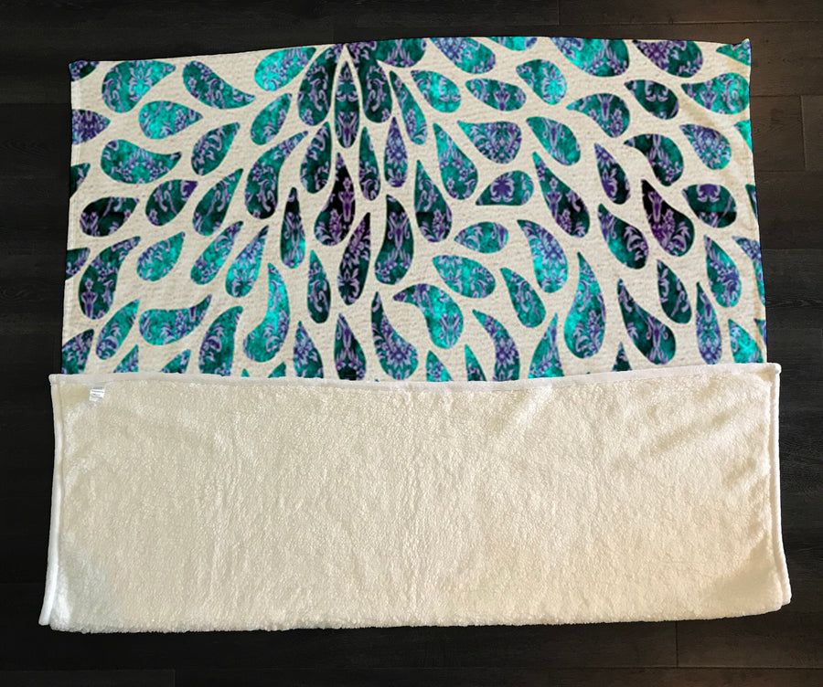 Teal and Purple Rain Drop Pattern Fleece Sherpa Blanket