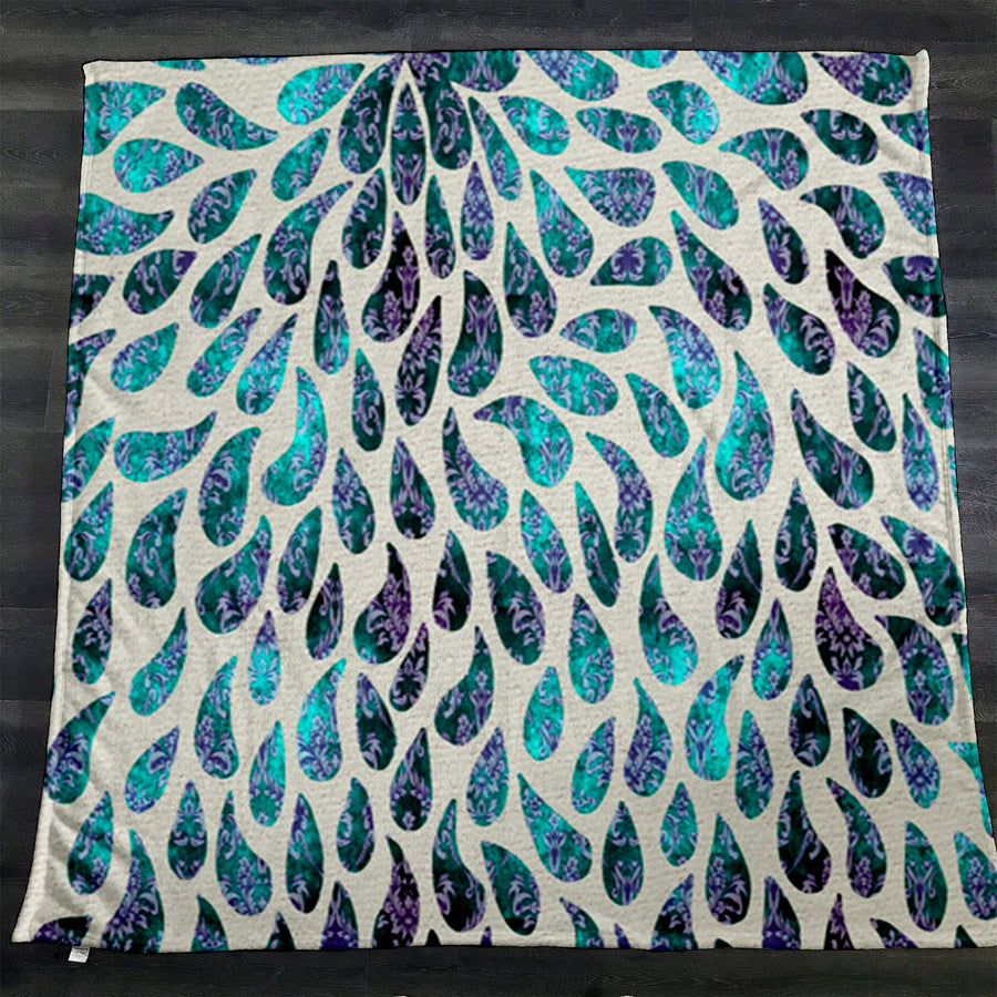 Teal and Purple Rain Drop Pattern Fleece Sherpa Blanket