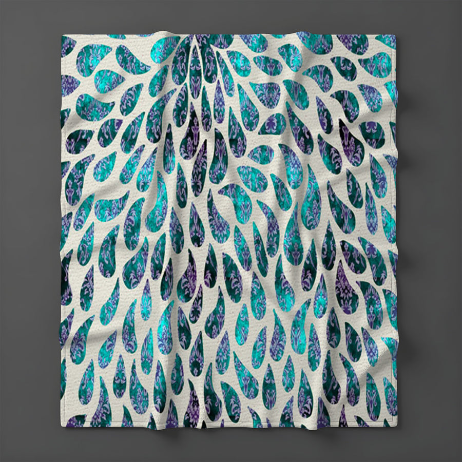 Teal and Purple Rain Drop Pattern Fleece Sherpa Blanket