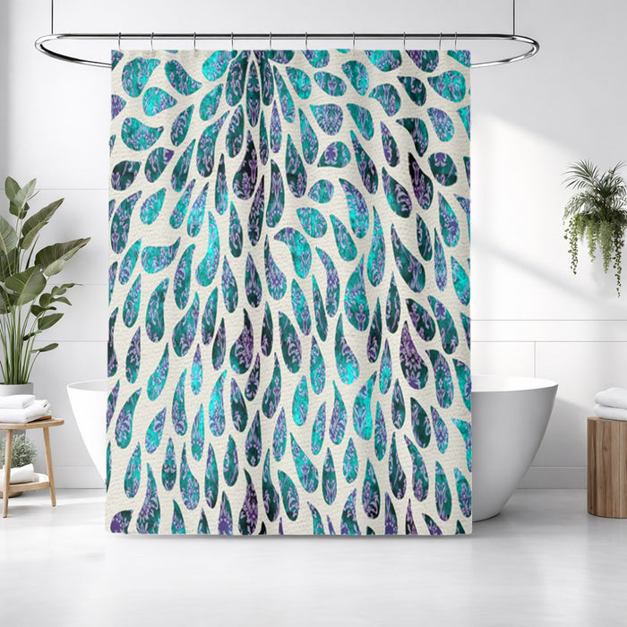 Teal and Purple Rain Drop Pattern Shower Curtain