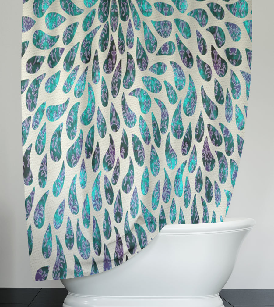Teal and Purple Rain Drop Pattern Shower Curtain