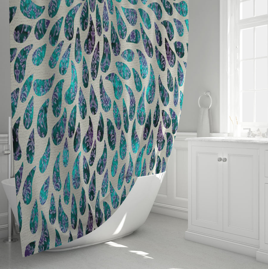 Teal and Purple Rain Drop Pattern Shower Curtain