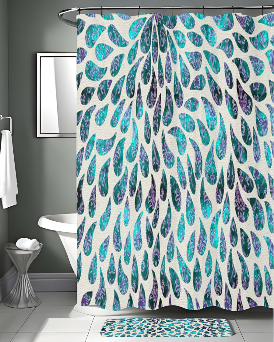 Teal and Purple Rain Drop Pattern Shower Curtain