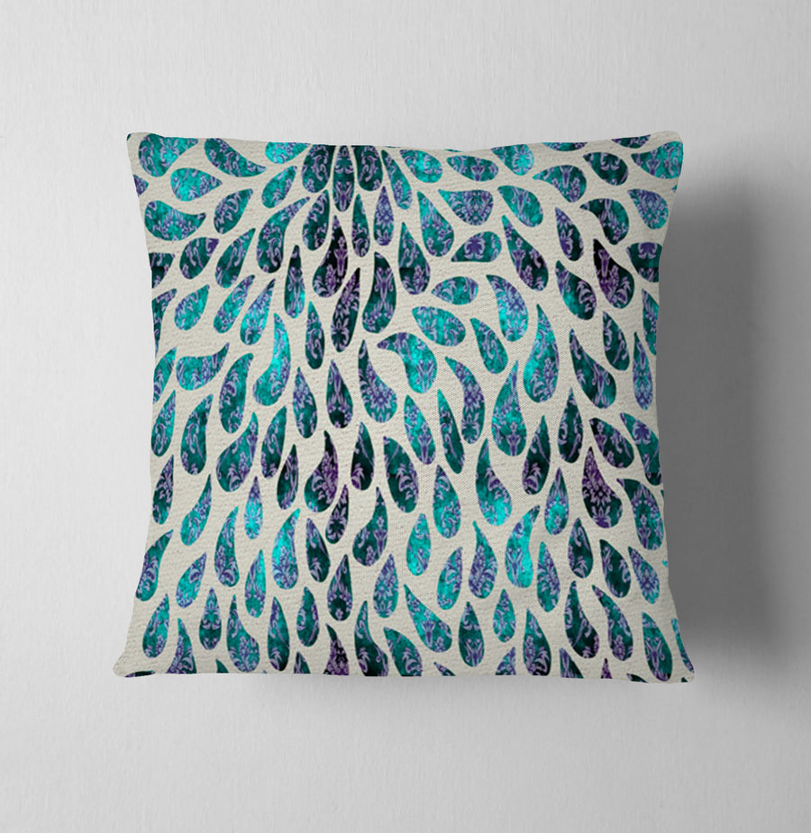 Teal and Purple Rain Drop Pattern Throw Pillow Cover
