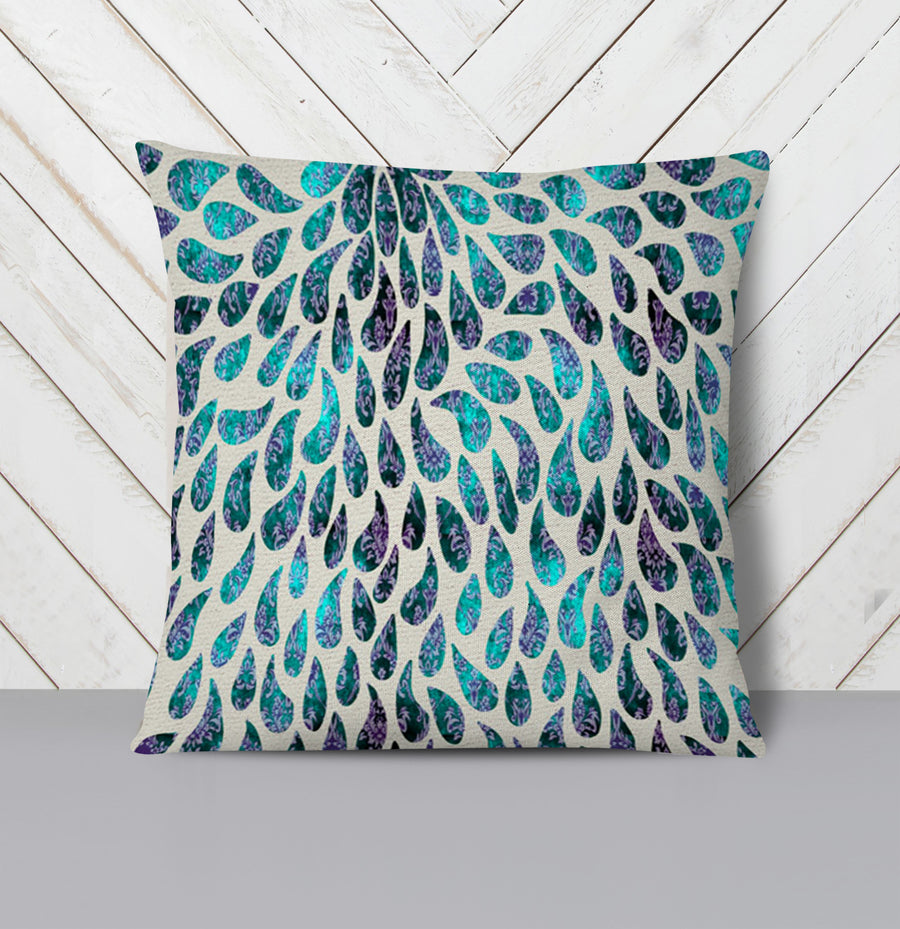 Teal and Purple Rain Drop Pattern Throw Pillow Cover