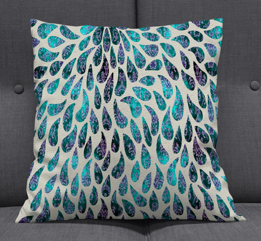 Teal and Purple Rain Drop Pattern Throw Pillow Cover