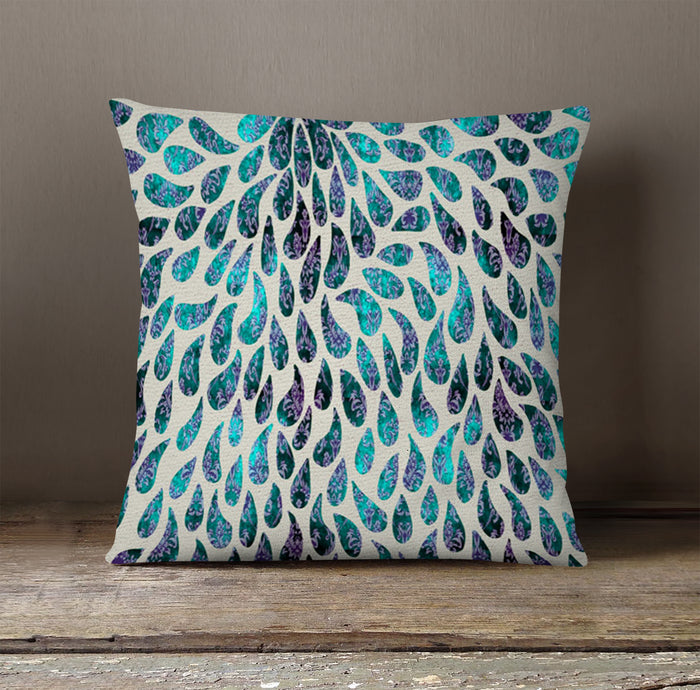 Teal and Purple Rain Drop Pattern Throw Pillow Cover