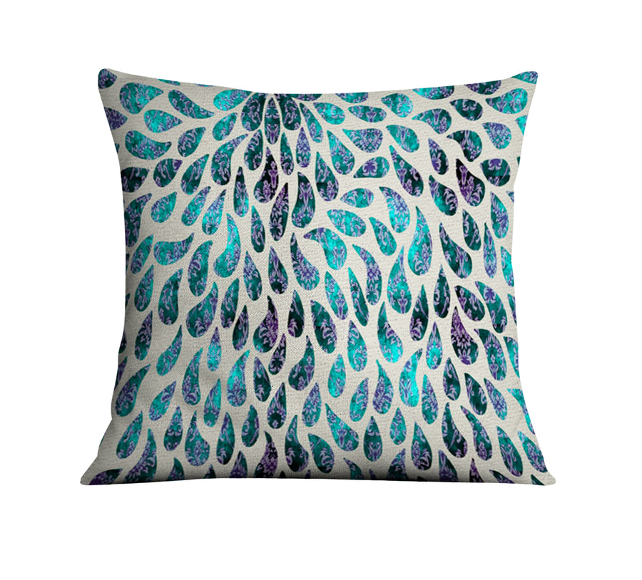 Teal and Purple Rain Drop Pattern Throw Pillow Cover