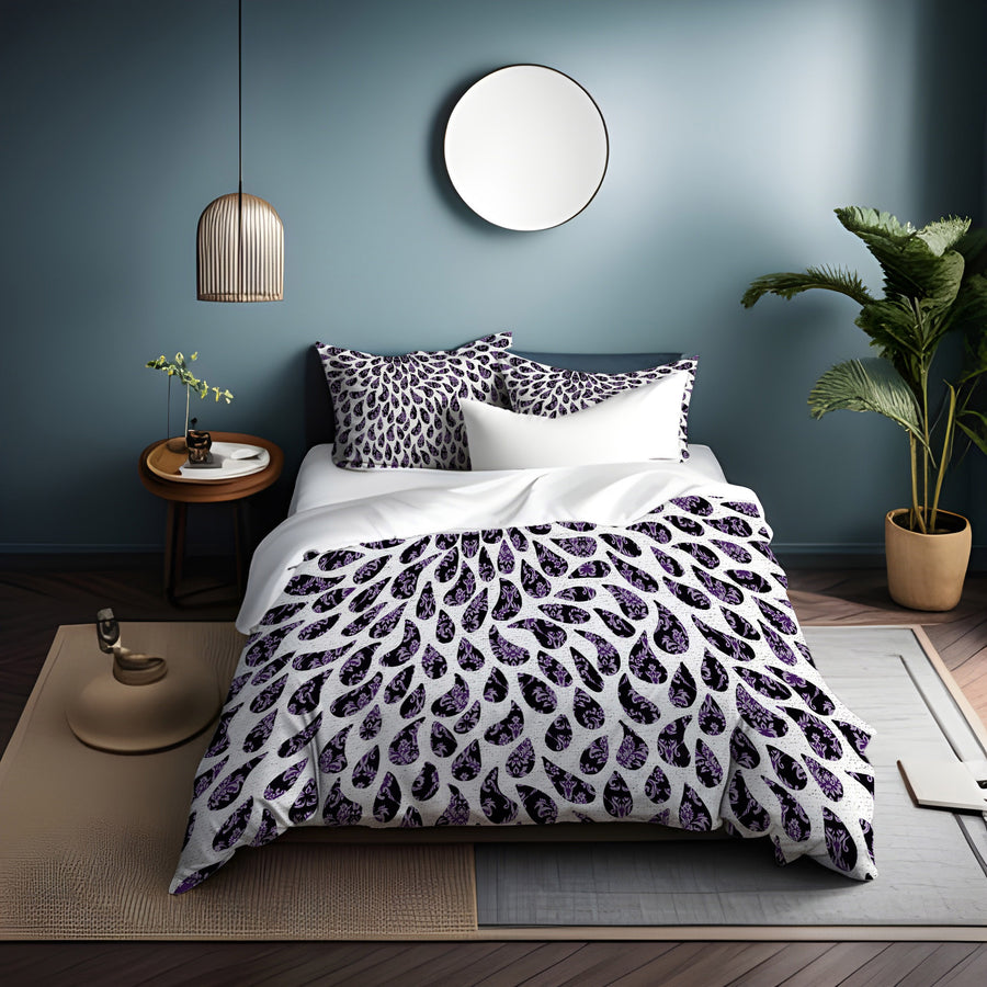 Purple Paisley Rain Drop Pattern Duvet Cover
