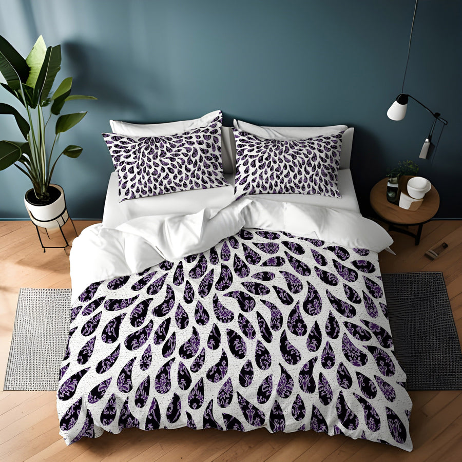 Purple Paisley Rain Drop Pattern Duvet Cover