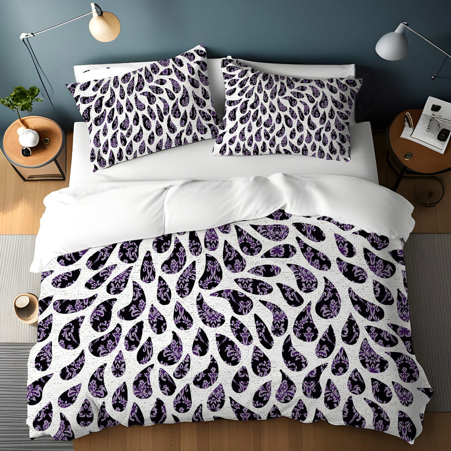 Purple Paisley Rain Drop Pattern Duvet Cover