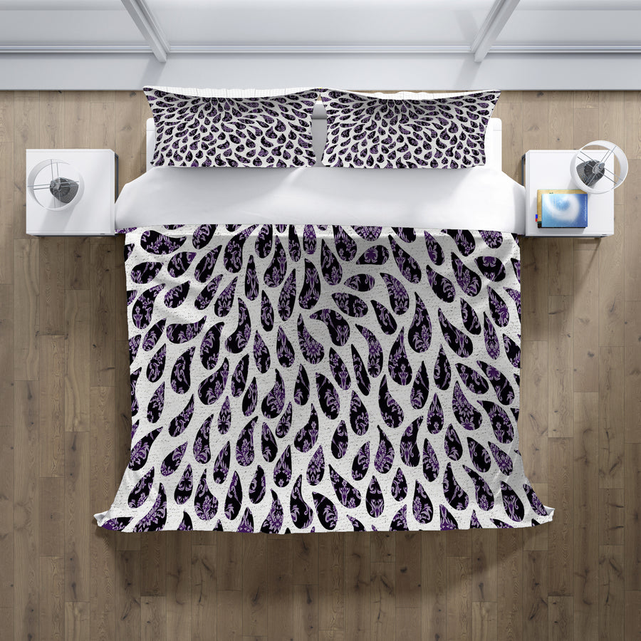 Purple Paisley Rain Drop Pattern Duvet Cover