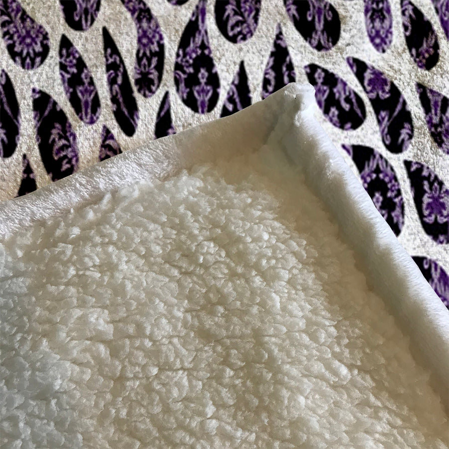 Purple Paisley Rain Drop Pattern Fleece Sherpa Blanket